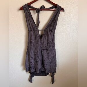 Dark Brown Distressed Halter Dress/Coverup
